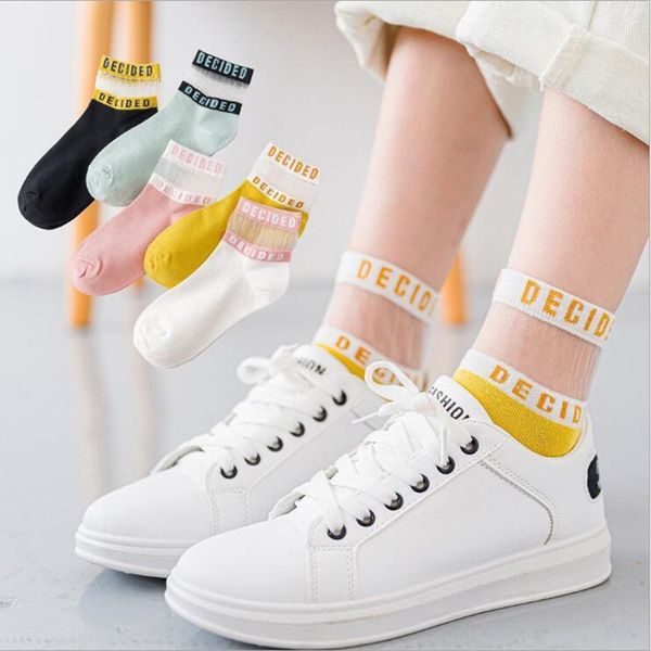

5 pairs/pack summer cotton women socks thin transparent breathable cute female ankle socks, Black;white