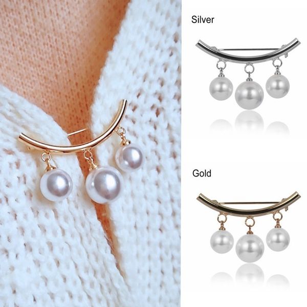 

fashion simple simulated pearl cardigan anti wearing pins dress decoration buckle pin fixed straps anti slip brooch, Gray