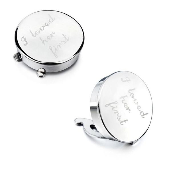 

hawson imitation rhodium" i love her first" letter button cover for mens shirt with gift box, Silver;golden