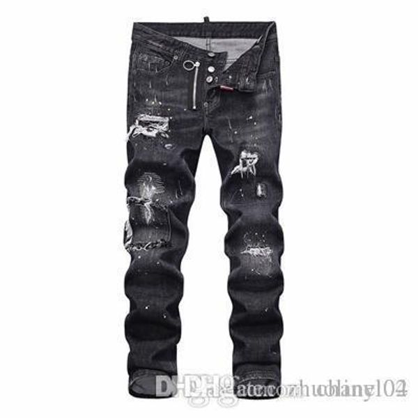 

men distressed ripped jeans fashion designer straight motorcycle jeans causal denim pants streetwear style mens jeans sql20, Blue