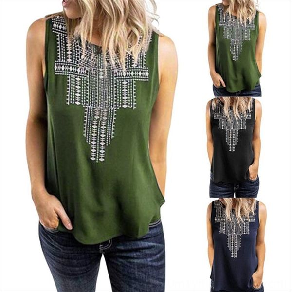 

women's round collar sleeveless women's embroidered embroidered round collar sleeveless t-shirt t-shirt top, White