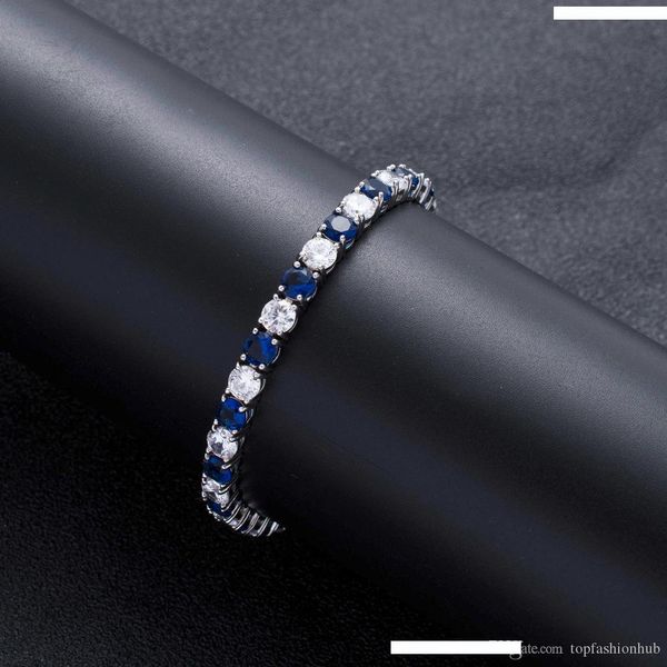 

bling iced out chains bracelets 7inch-8inch 5mm tennis chain blue cubic zirconia hip hop jewelry for men women, Golden;silver