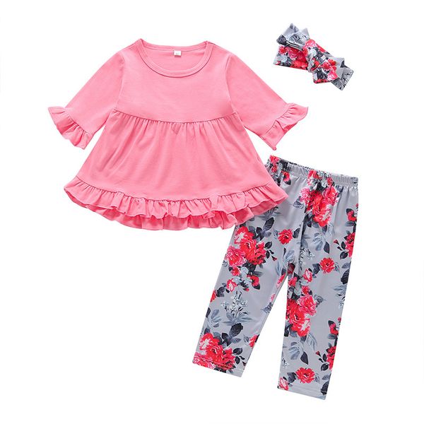 

baby floral printed outfits girls ruffle solid kids baby clothes girls elastic flower pumpkin pants toddler girls trousers 060805, White