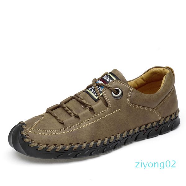

big size 2019 spring genuine leather men shoes lace-up man outdoor casual shoes thick bottom stitch non-slip male z2, Black