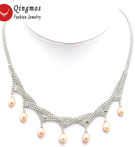 

qingmos natural pink pearl pendant necklace for women with 6-7mm drop freshwater pearl necklace chokers 17" chain n5072, Golden;silver