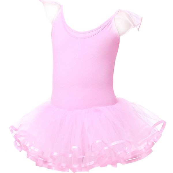 

girls dance one-piece dress skirt exercise clothes young children's back cross ballet fluffy mesh dress, Black;red
