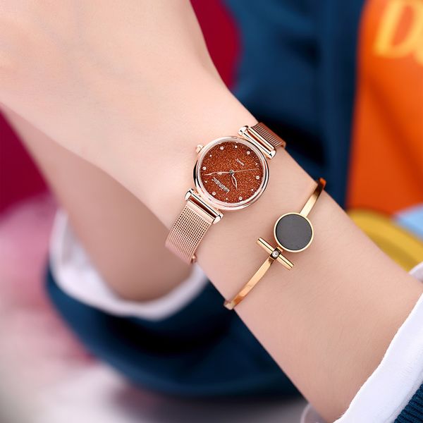 

2019 new high-end luxury net red star watch women watch vibrating the same paragraph milan strap ladies reloj mujer, Slivery;brown