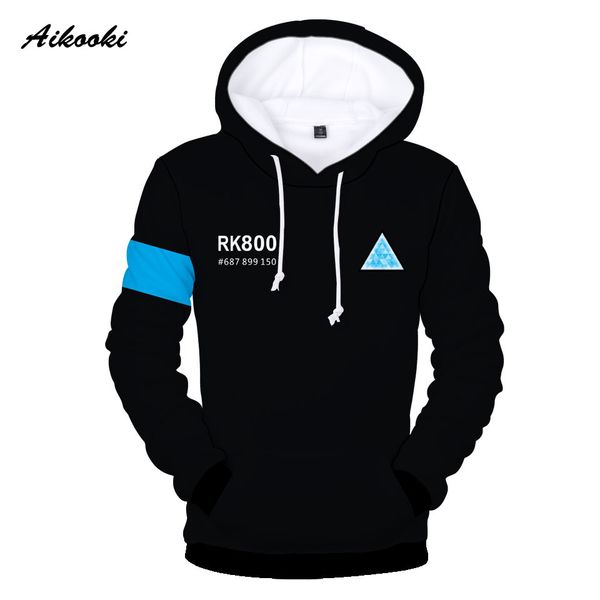 

men 3d hoodies detroit become human men's 3d hooded man/woman casual sweatshirts harajuku rk800 hoodies clothse, Black