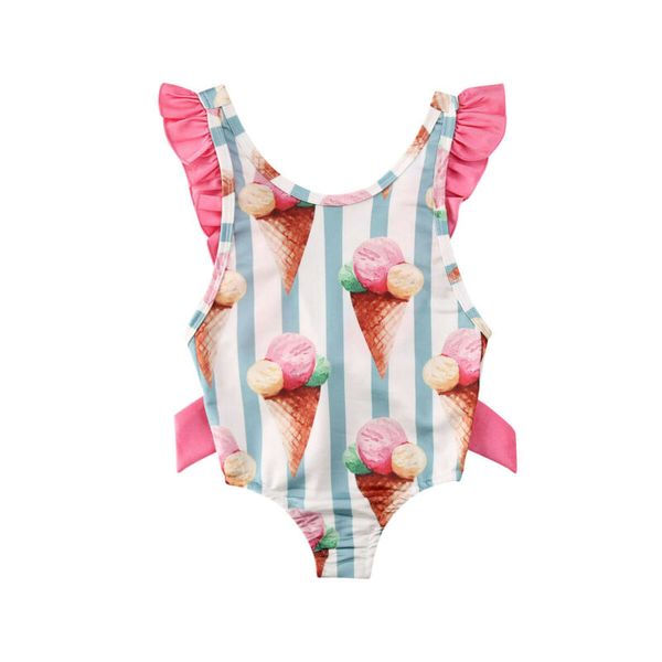

summer toddler infant baby girsl swimsuit swimwear beachwear one-piece ruffles pool bathing suit swimming ice cream cute 1-4y, White