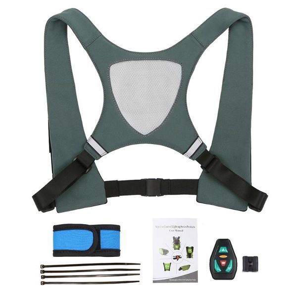 

usb rechargeable reflective vest backpack with led turn signal light remote control outdoor sport safety bag cycling gilet led, Black