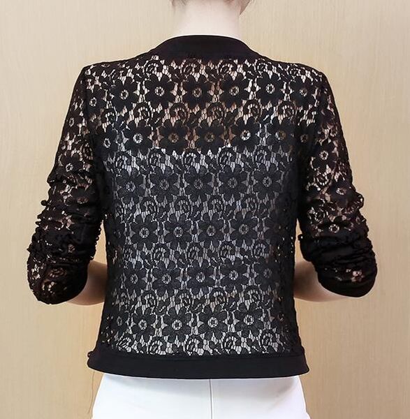 

thin knitted sweater, women's cardigan jacket, 2019 summer thin sunscreen, short air conditioning shirt. lace shrug, White