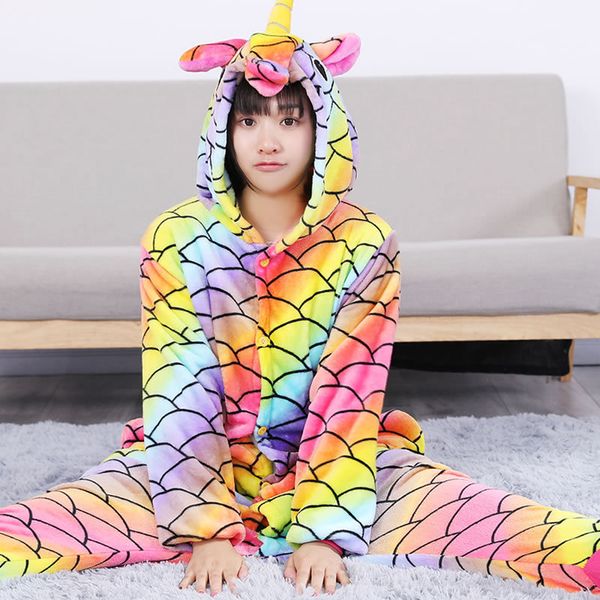

unicorn pajamas sets flannel animal pajamas winter nightie patchwork 12 styles sleepwear hooded female male unadults, Blue;gray