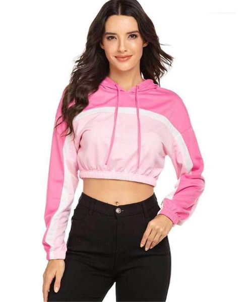 

panelled womens short hoodies casual females clothing womens designer hoodies fashion loose mulit pink color, Black