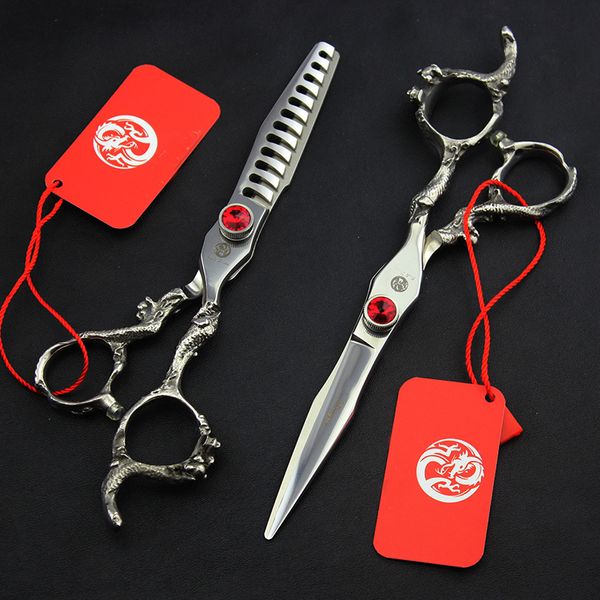 

6inch japan 440c dragon handle straight cutting thinning scissor hairdressing style shear clipper barber shop tool