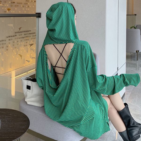 

нана мода женской одежды магазин начало осень популярного новый hooded backless сыпучая длинные рукава свитер футболка мода, Black