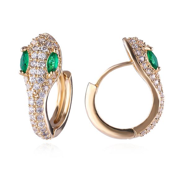 

colorful crystal zirconia copper alloy snake hoop earring small aretes huggie for women, Golden;silver