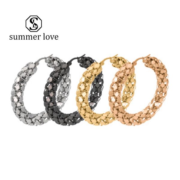 

new arrival stainless steel hoop earrings 30mm-50mm exaggerated large personality flat chain titanium steel round earrings for women, Silver