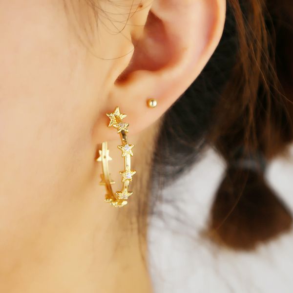 

2019 gold filled big hoop earring multi bling star with clear cz elegance women girls engagement wedding jewelry gifts, Golden;silver
