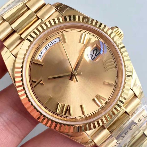 

2019 new men's watch quality 18ct rose gold 41mm sapphire glass automatic mechanical business wristwatch 12 style original folding buck, Slivery;brown