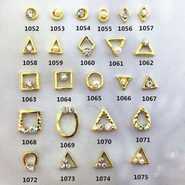 

10pcs/lot japan round triangle drop tear with rhinestone pearl metal alloy nail art decoration ptherapy diy for manicure, Silver;gold
