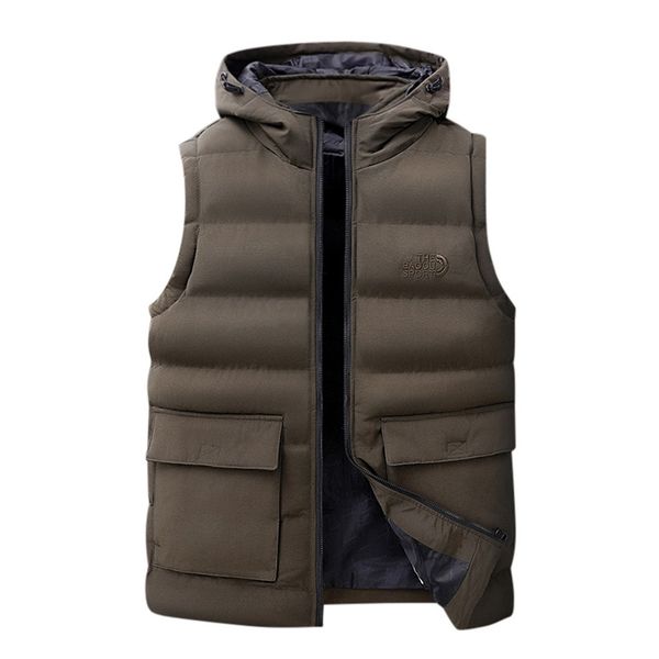 

new fashion gilet homme big pocket men autumn winter hooded solid outwear vest jacket blouse veste sans manche homme, Black