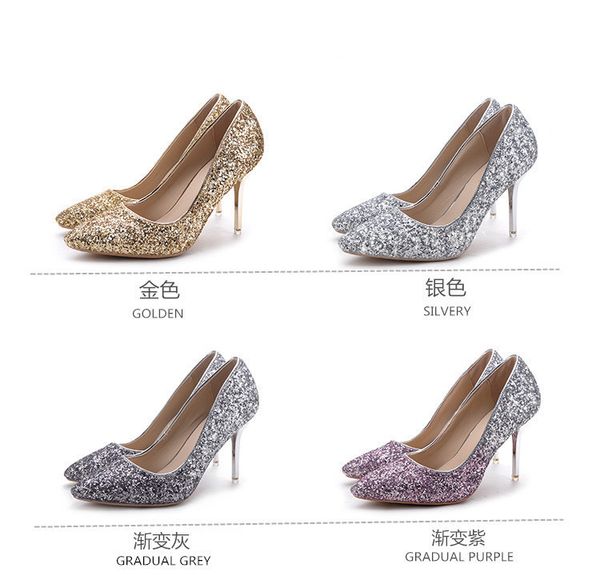 

silver high with paillette women's shoe club princess golden sharp small fine code with 5cm, Black