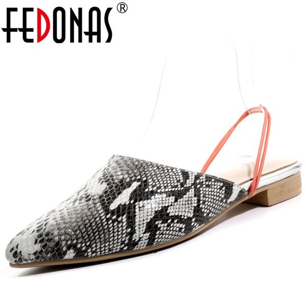 

fedonas fashion animal prints genuine leather women pumps shallow low heels pointed toe summer sandals party office shoes woman, Black