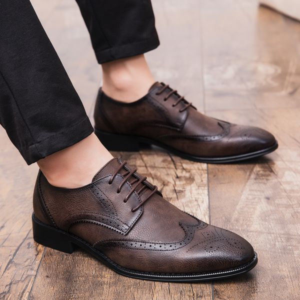 

big size 38-47 men leather shoes men lace up gentleman pointed toe mocassins soft breathable office business casual shoes, Black