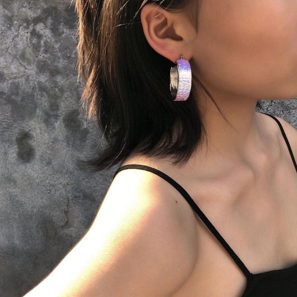 

yimuba 2020 new fashion laser hologram earrings simple geometric c shaped statement earrings for women gothic punk jewelry, Golden;silver