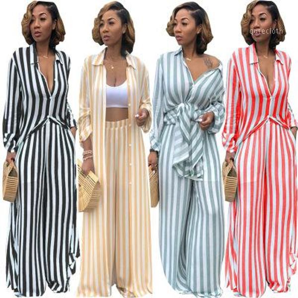 

women casual two pieces sets long sleeve striped blouse and elastic waist wide leg pants tracksuit femme 2 pieces outfits1, Gray