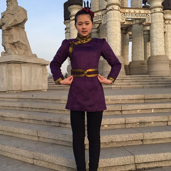 Abbigliamento etnico Primavera autunno Originale Vintage Etnico Viola Robe Abbigliamento femminile vestito mongolia abiti da ballo femminile Abito di velluto di cervo