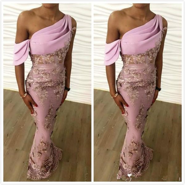 

2020 arabic aso ebi 3d floral appliques beaded evening dresses one shoulder mermaid prom dresses formal party second reception gowns, Black