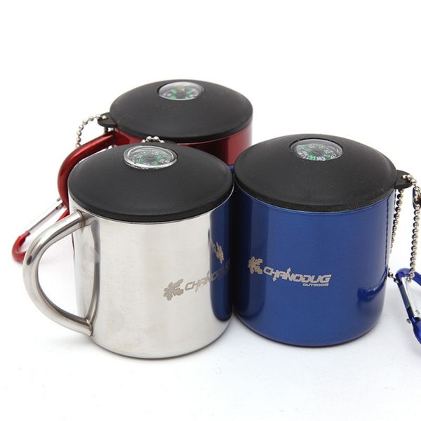 

stainless steel outdoor travel mug with handle and lid insulation lightweight thermal cup with carabiner for camping hiking