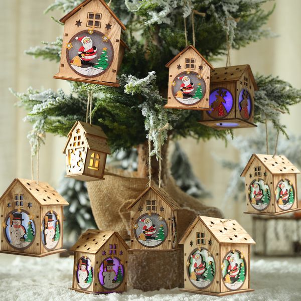 

new year christmas wooden christmas lighted festival led light tree ornaments glowing colored cottage decor