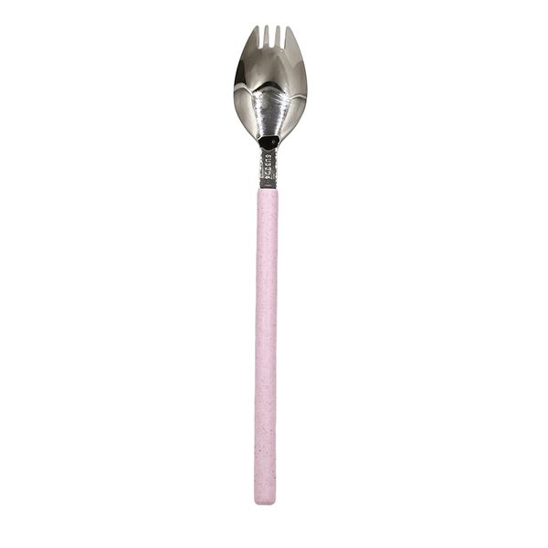 

cute stainless steel korean dual-use spoon and fork integrated long handle spoon household kitchen food selection tableware