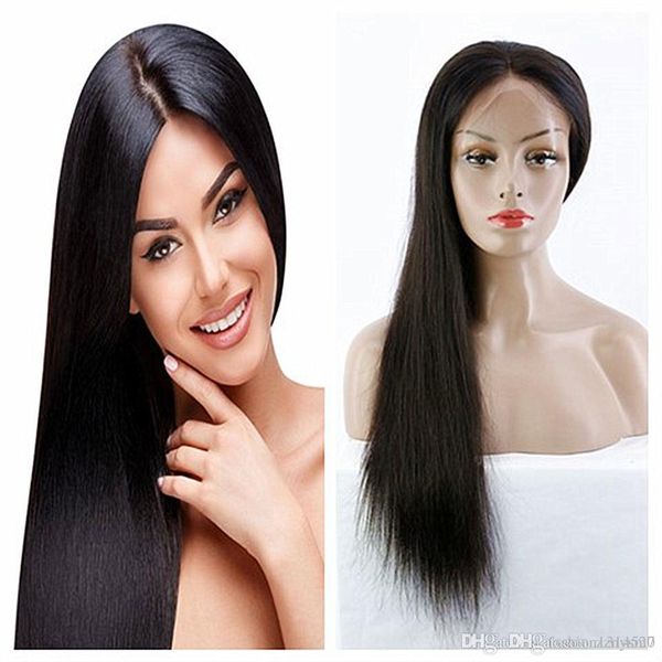 

24inch straight lace front wig 13x4 lace front human hair wigs pre plucked hairline brazilian straight lace frontal wig with baby hair, Black