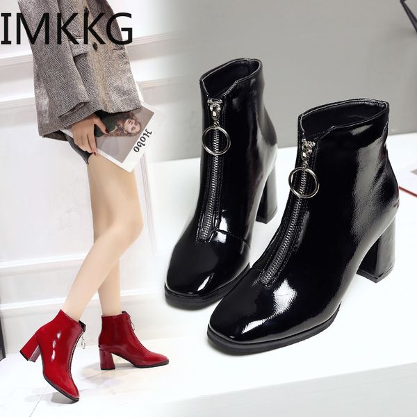 

zipper square toe high heels women ankle boots runway solid fashion boots concise dress keep warm winter shoes f90322, Black