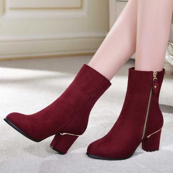 

plus size women ankle boots high heels black boots side zip ladies winter shoes snow gold heels work shoe botas mujer 7851
