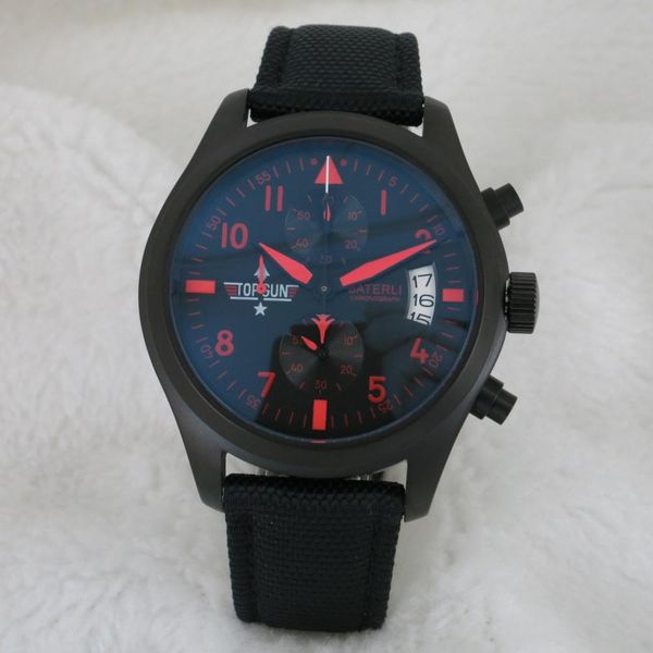 

new sport watch black stainless steel case vk chronograph quartz watch black leather strap with pin buckle popular clock a133, Slivery;brown