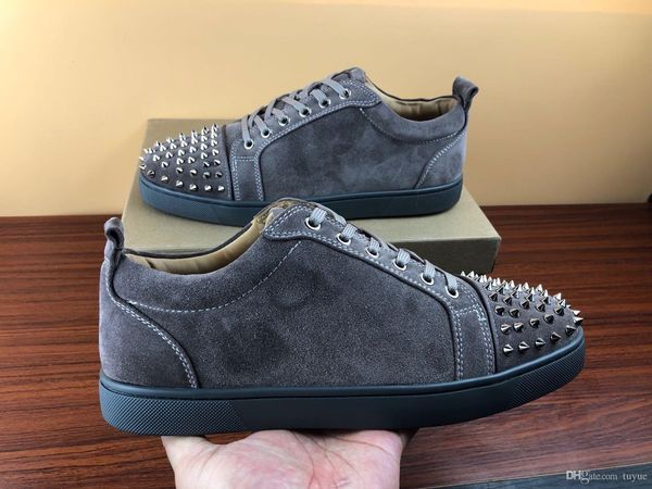 

designer shoes for man women low cut red bottoms spikes flat sneakers genuine leather fashion paris sneaker with box size 35-47, Black