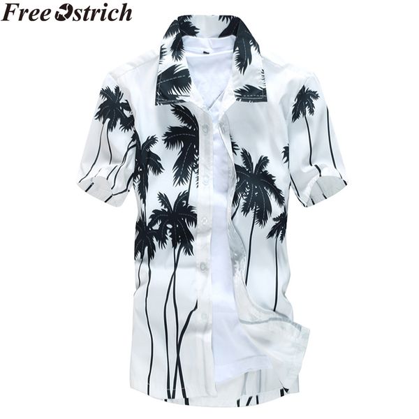 

summer men's pocket shirt beach short sleeve hawaii vacation casual slim print loose lapel plus size soft men fashion shirt, White;black
