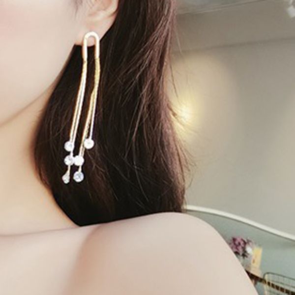

girls simulated faux crystal zircon fringed eardrop women sparkly silver long ear studs ornament