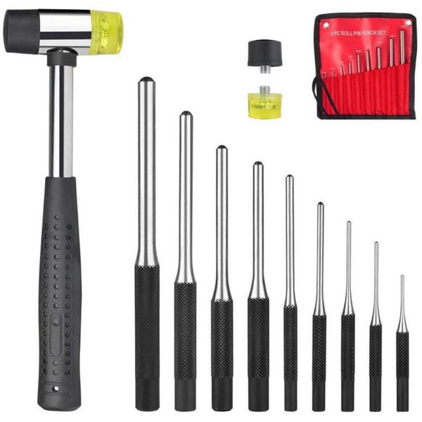

9pcs roll pin punch kit complete large handle high hardness easy to use storage pouch roll pin punch kit