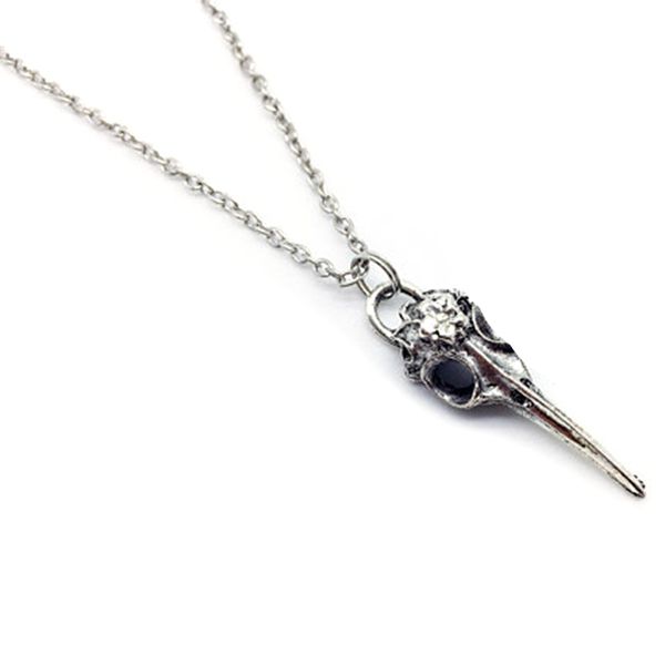 

vintage silver gothic crow bird skull necklace collar chain punk rock collar jewelry