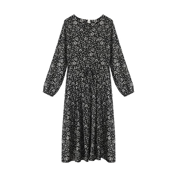 

2019 new autumn women long dress loose print my knees dresses black f7803, Black;gray