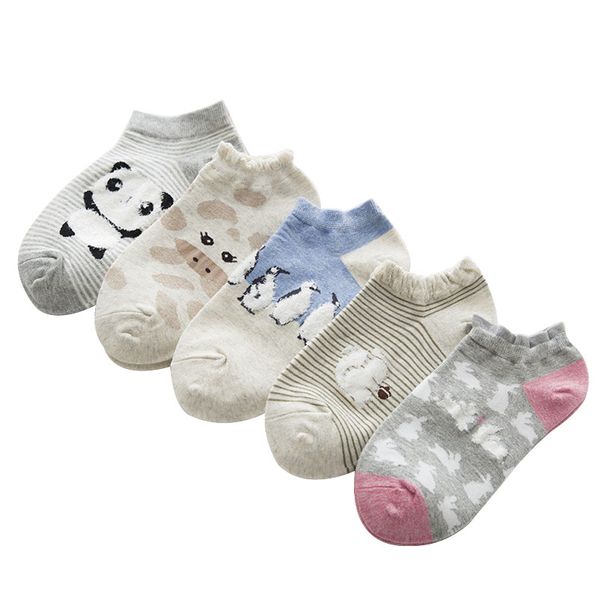 

5pairs cute animals cotton socks female kawaii monkey panda summer short socks slippers women casual soft funny boat meias, Black;white
