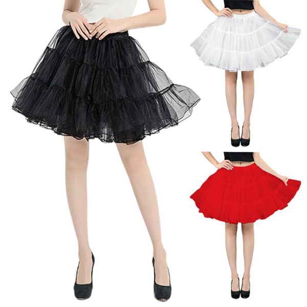

women elastic waist skirt charm lady girls fluffy mesh pleated skirts 40jf, Black