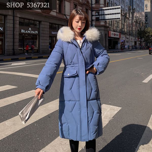 

2019 winter clothes woman hebei long fund overknee keep warm thickening down cotton suit-dress cotton-padded jacket loose coat, Black