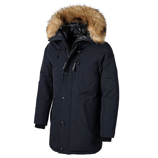

men brand winter faux fur collar long thick cotton parkas jacket coat men hooded pockets outwear waterproof jacket parka men, Black