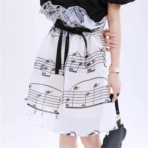 

musical note women's skirt simple bandage two-pieces a-line skirts middle length high waist fashion printed 2020 summer elastic, Black
